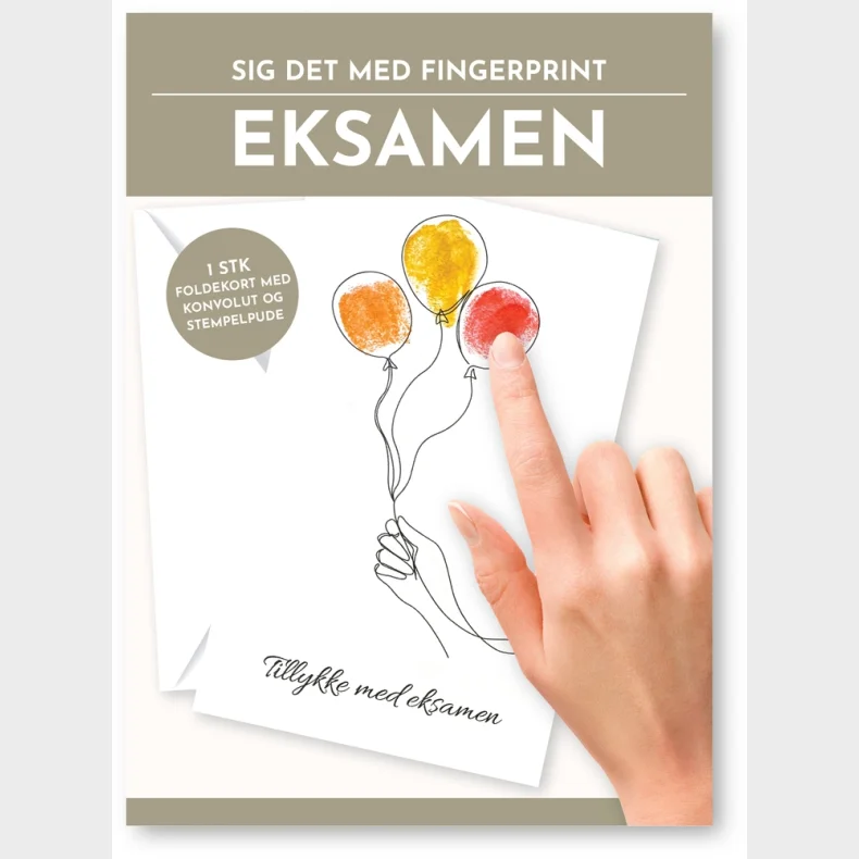 Fingerprint kort eksamen balloner m/konvolut og stempelpude