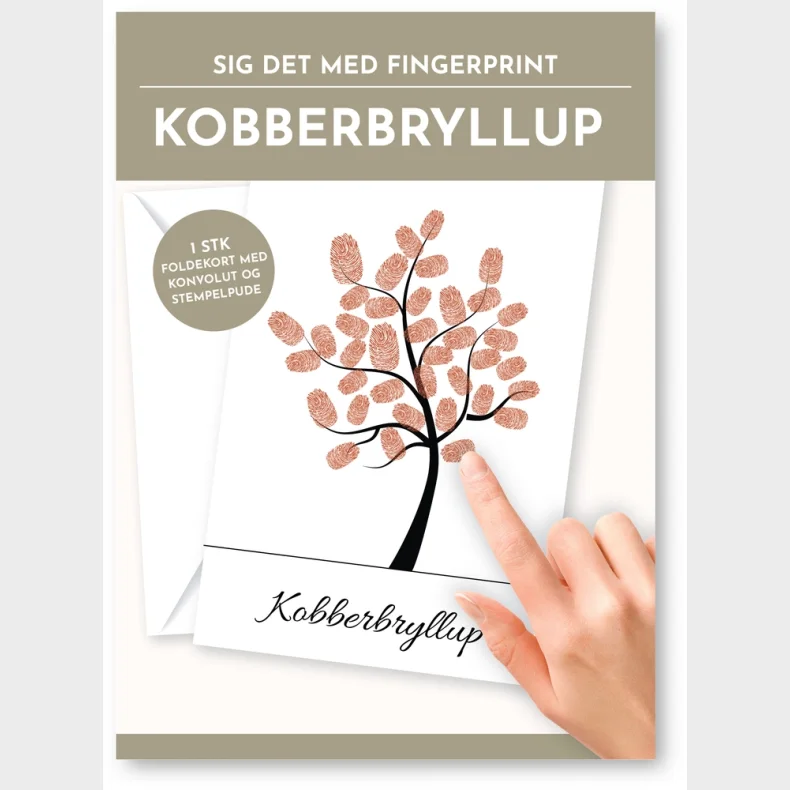 Fingerprint kort kobberbryllup m/konvolut og stempelpude