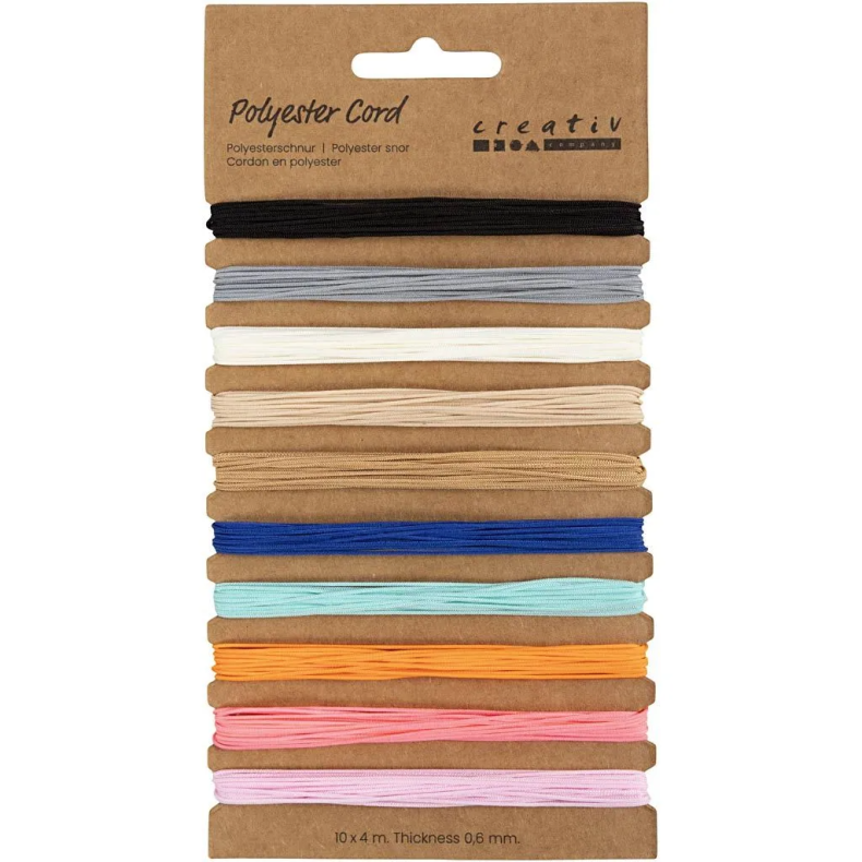 Creativ Company | Polyestersnor 0,6 mm. - Ass. farver, 10 stk