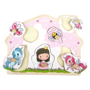 Barbo Toys Knoppuslespil Prinsesse &  Enhjrning i Tr Lillie &  Ellie 6 Brikker