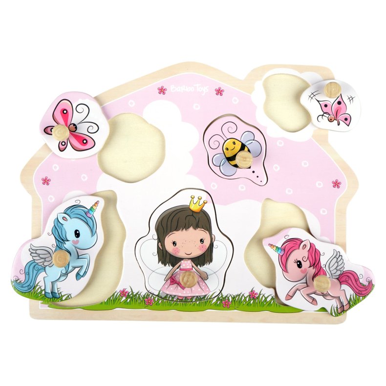 Barbo Toys Knoppuslespil Prinsesse &  Enhjrning i Tr Lillie &  Ellie 6 Brikker