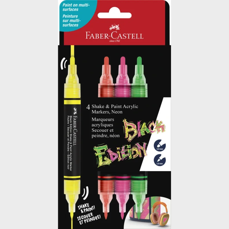 Marker Faber-Castell 4 Neon Black Edition Shake & Paint 2I1