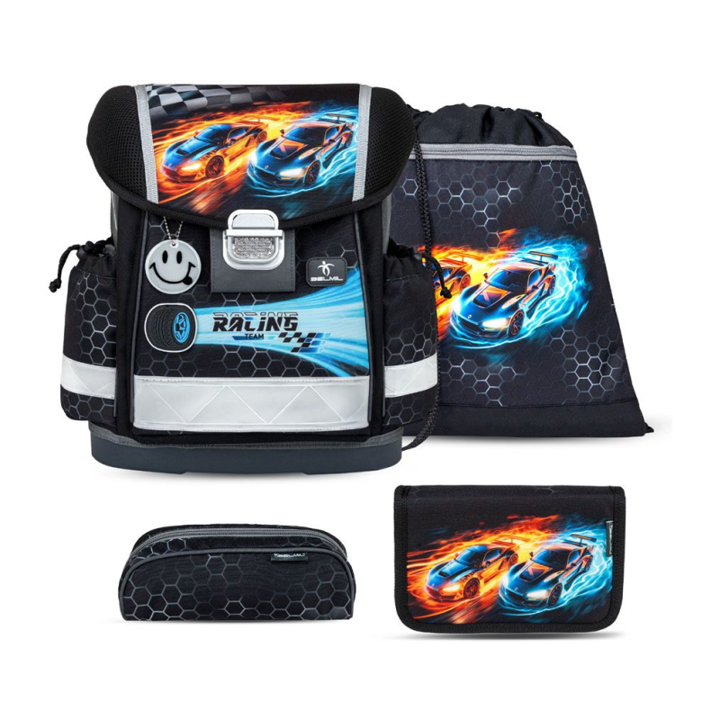 Race Car Skoletaske med 4 Dele