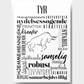 Plakat A4 Tyr Hndtegnet Stjernetegns Citat