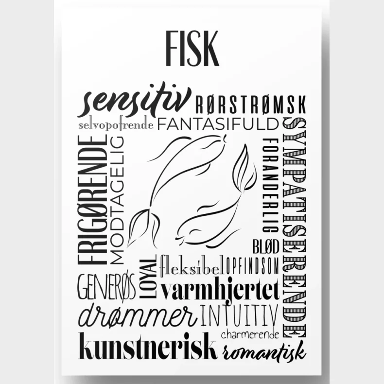 Plakat A4 Fisk Hndtegnet Stjernetegns Citat
