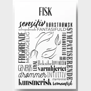 Plakat A4 Fisk H�ndtegnet Stjernetegns Citat