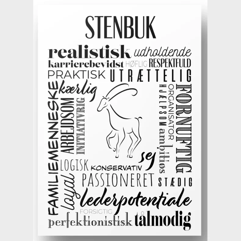 Plakat A4 Stenbuk Hndtegnet Stjernetegns Citat