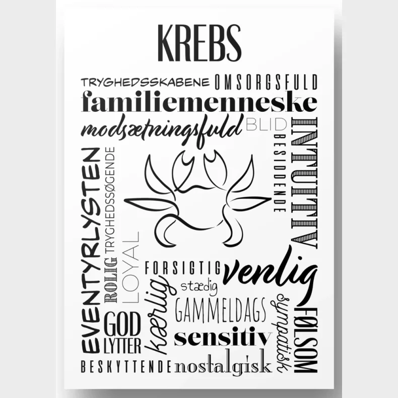 Plakat A4 Krebs Hndtegnet Stjernetegns Citat