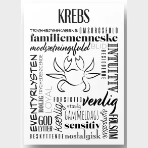 Plakat A4 Krebs H�ndtegnet Stjernetegns Citat