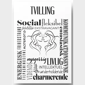 Plakat A4 Tvilling Hndtegnet Stjernetegns Citat