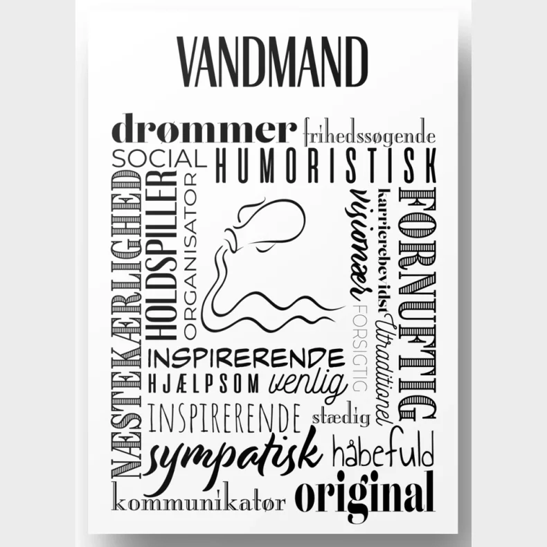 Plakat A4 Vandmand H�ndtegnet Stjernetegns Citat