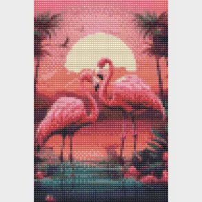 Diamond art flamingoer m/solnedgang 20 x 30 cm