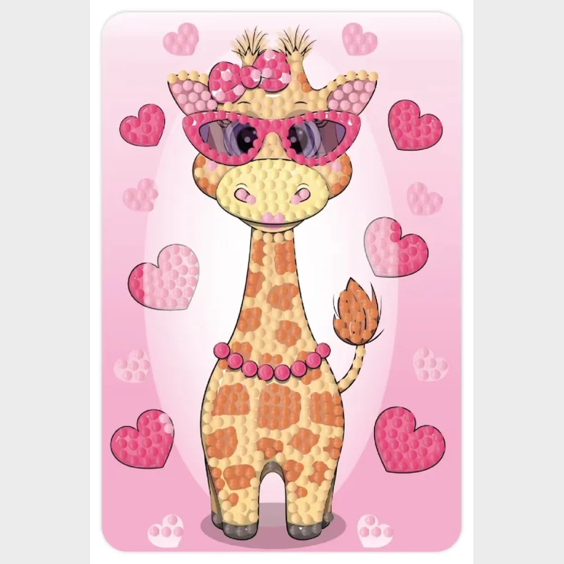 Diamond art giraf M/SOLBRILLER OG Hjerter 10 x 15 cm
