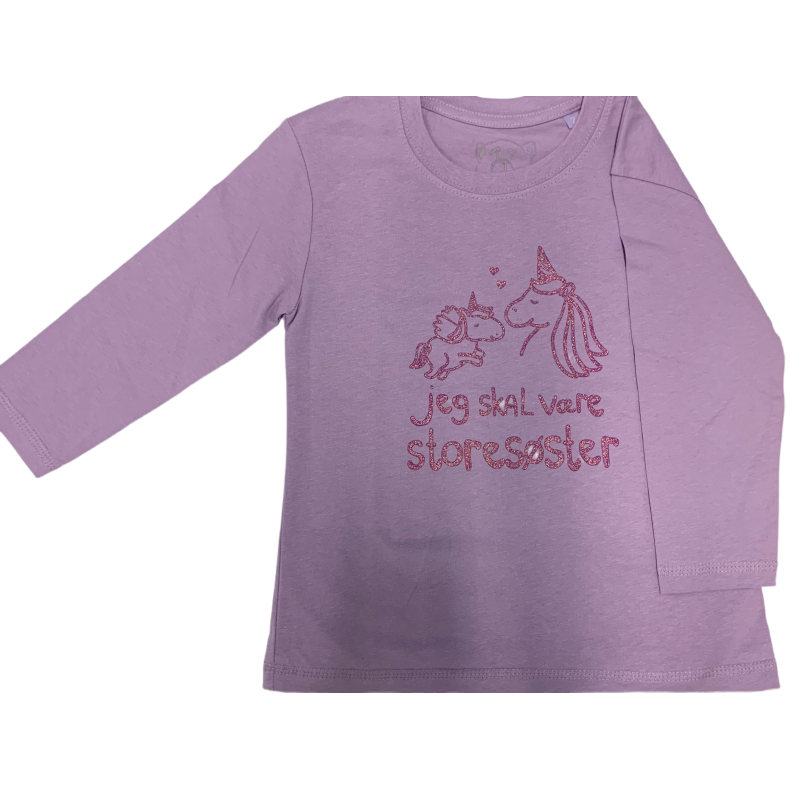 Jeg Skal V�re Stores�ster T-Shirt L/S, Lavender Med Lilla Krystalina Tryk - Jeg skal v�re stores�ster T-Shirt - Legekammeraten.dk