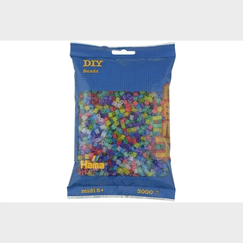 Hama midi perler 3000stk transp. glitter mix