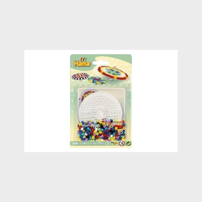 Hama rund plade m/perler & connector i blister