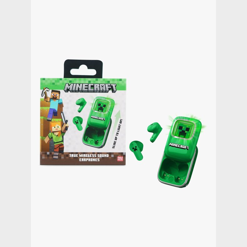 Minecraft Hretelefoner In-Ear TWS med LED, Grn