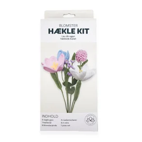 H�kle kit pastel blomster 6 stk bl�, pink, hvid, lilla, gr�n