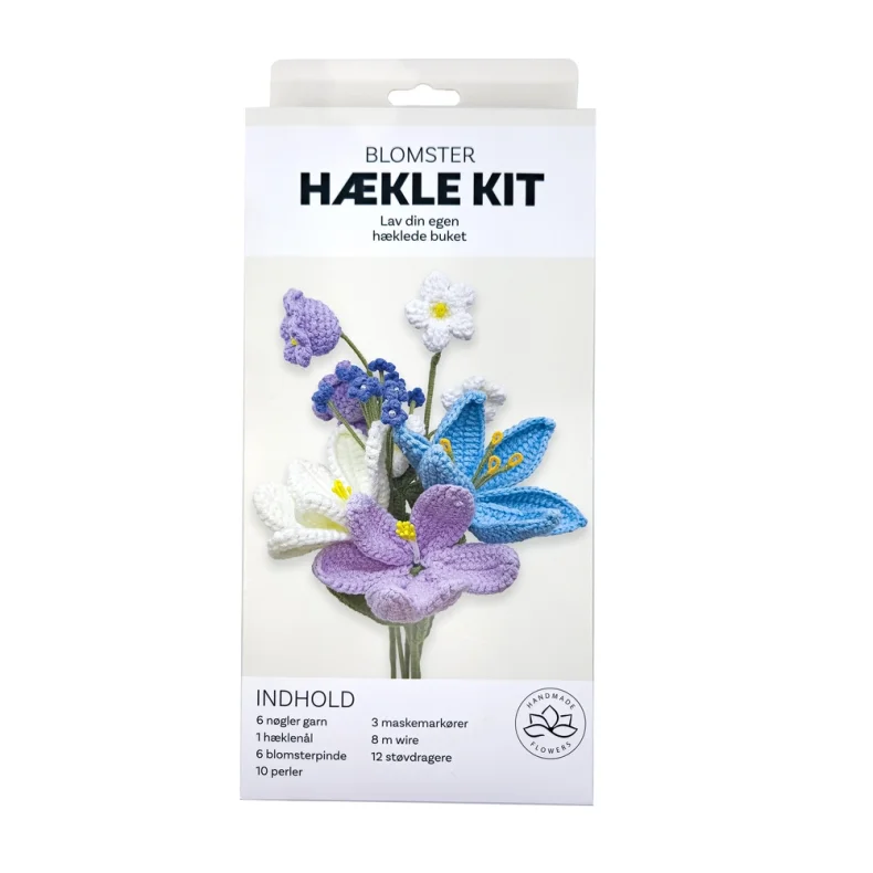 H�kle kit pastel blomster 6 stk i bl�,lilla,hvid