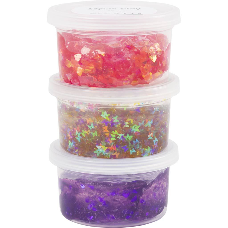 Creativ Company | Sequin Clay 3 x 60 gr. - Lilla & pink