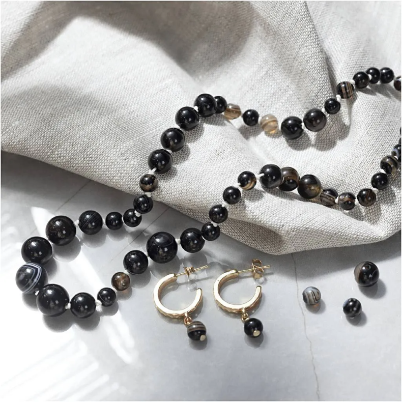 Creativ Company | Smykkekit - Halsk�de & �reringe, Sort agat