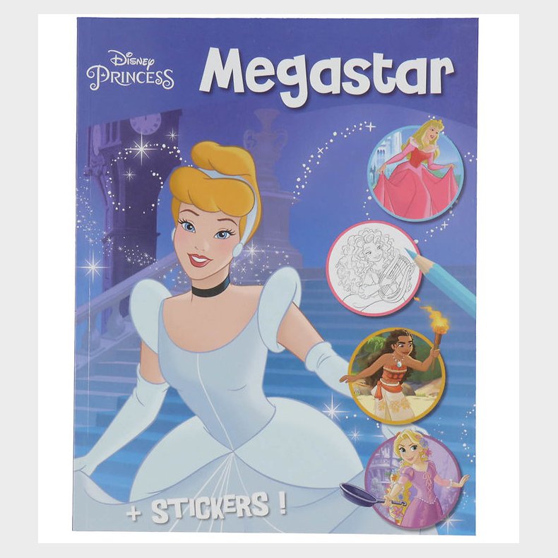 Megastar Malebog m. Klistermrker - 128 Sider - Disney Princess
