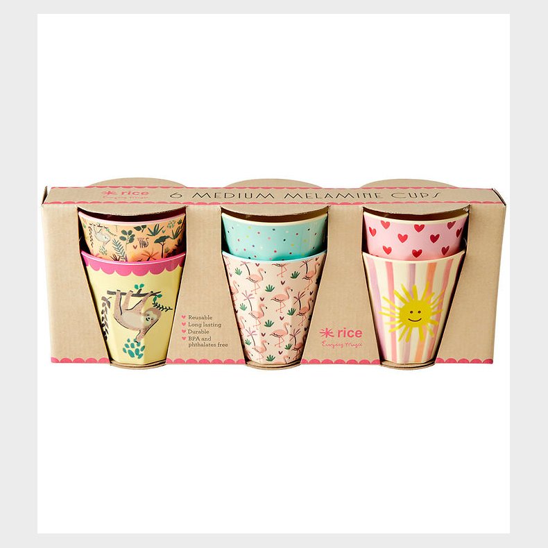Rice Kopper - Melamin - 6 stk. - 250 ml - Pink/Funky Prints