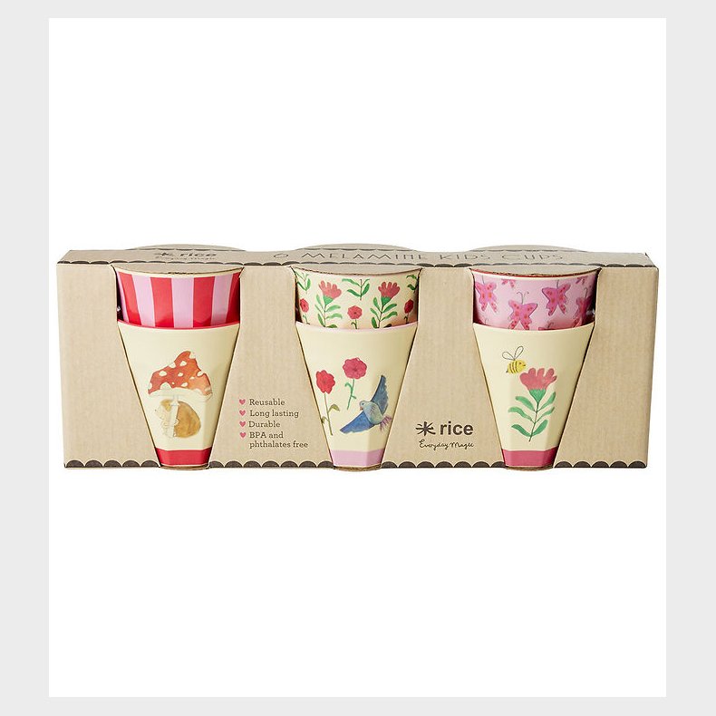 Rice Kopper - Melamin - 6 stk. - 160 ml - Pink/Happy Forest