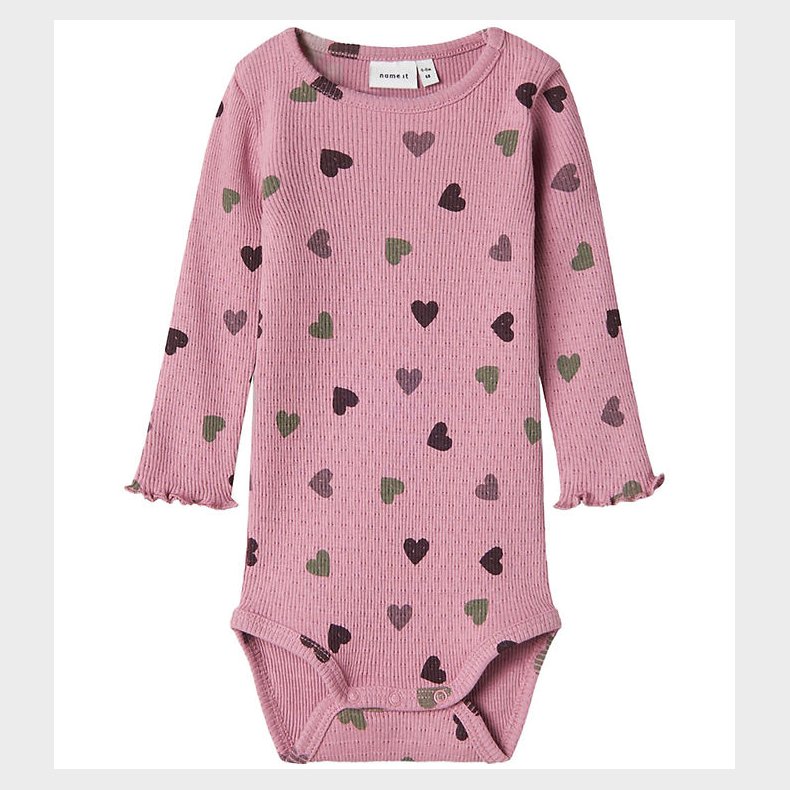 Name It Body l/ - Rib - NbfNitte - Mauve Orchid m. Hjerter