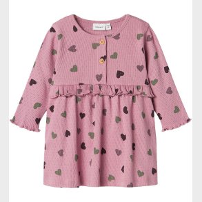 Name It Kjole - Rib - NbfNitte - Mauve Orchid m. Hjerter