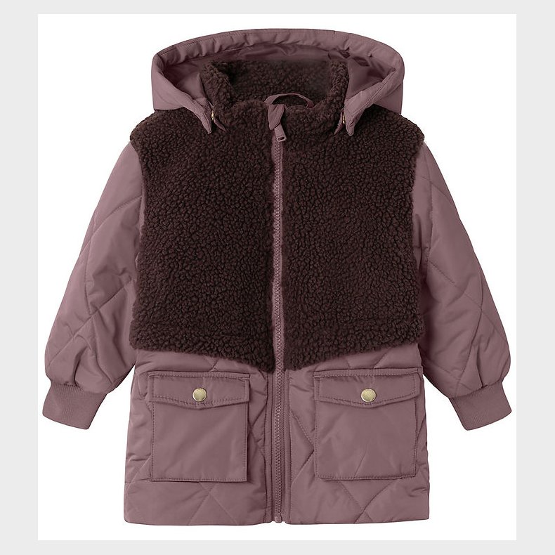 Name It Dynejakke m. Teddyfleece - NmfMika - Grape Shake