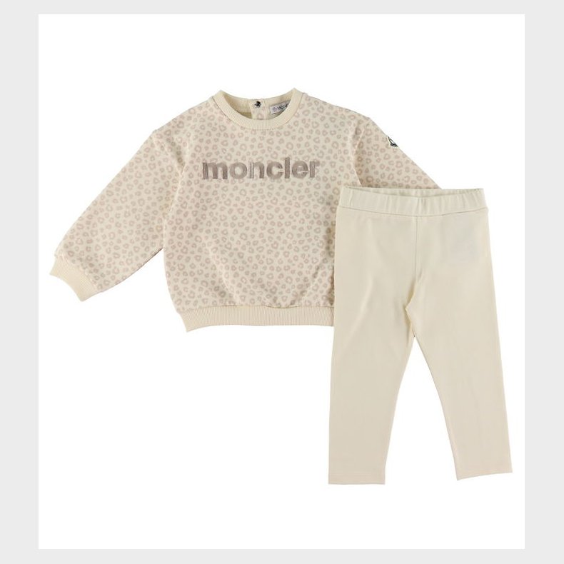 Moncler Sweatshirt/Leggings - Open White/Beige m. Leopardprint