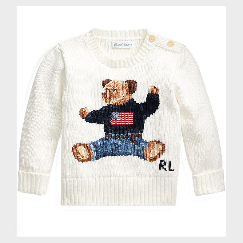 Polo Ralph Lauren Bluse - Strik - Hvid m. Bamse