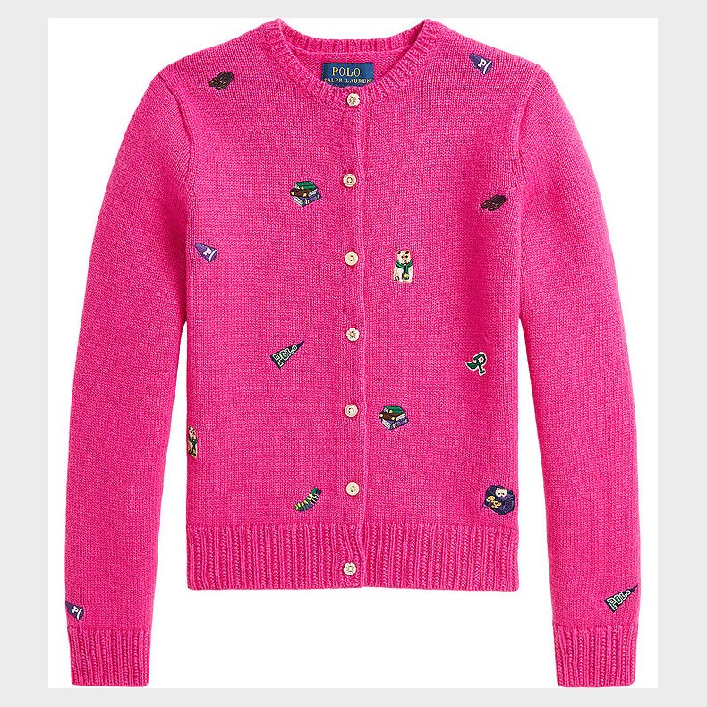 Polo Ralph Lauren Cardigan - Uld - Colge Pink m. Broderier
