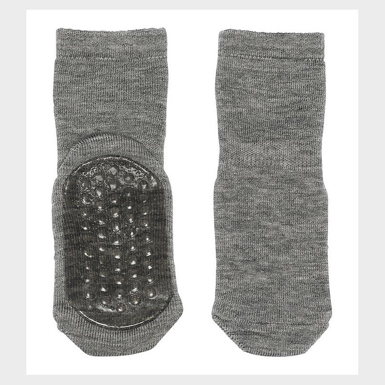 MP Strmper m. Skridsikker Bund - Uld - Grey Melange