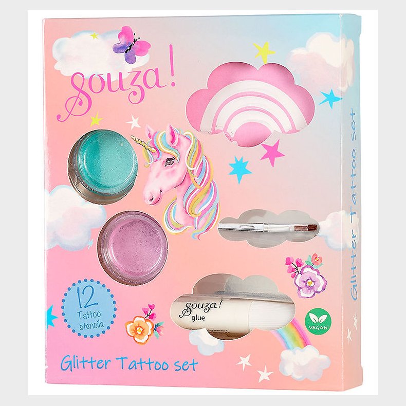 Souza Glitter-Tatoveringer - 12 Skabeloner - Unicorn