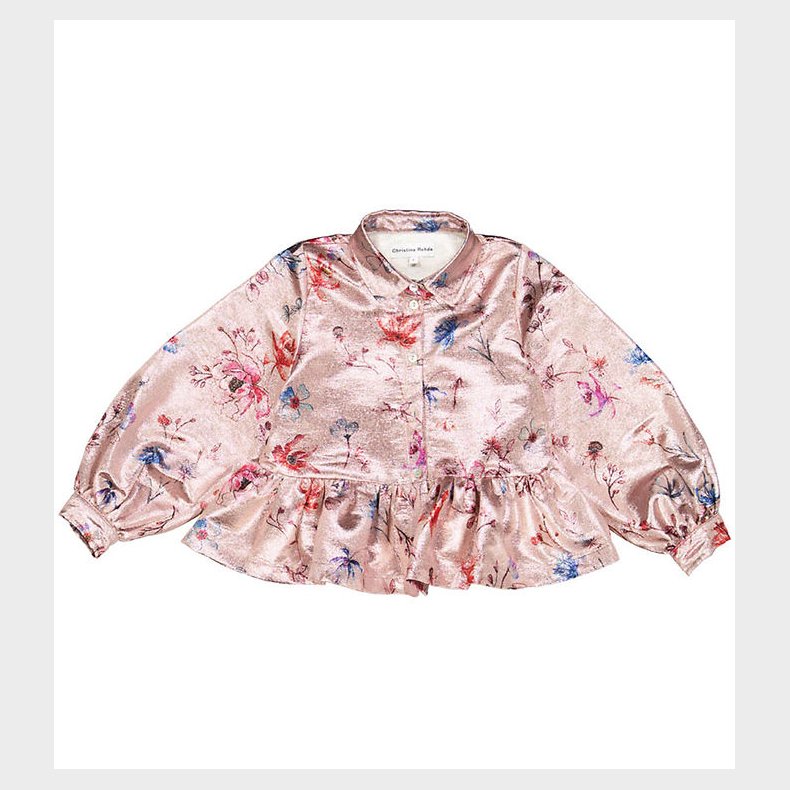 Christina Rohde Skjorte - Rosa Glitter m. Blomster