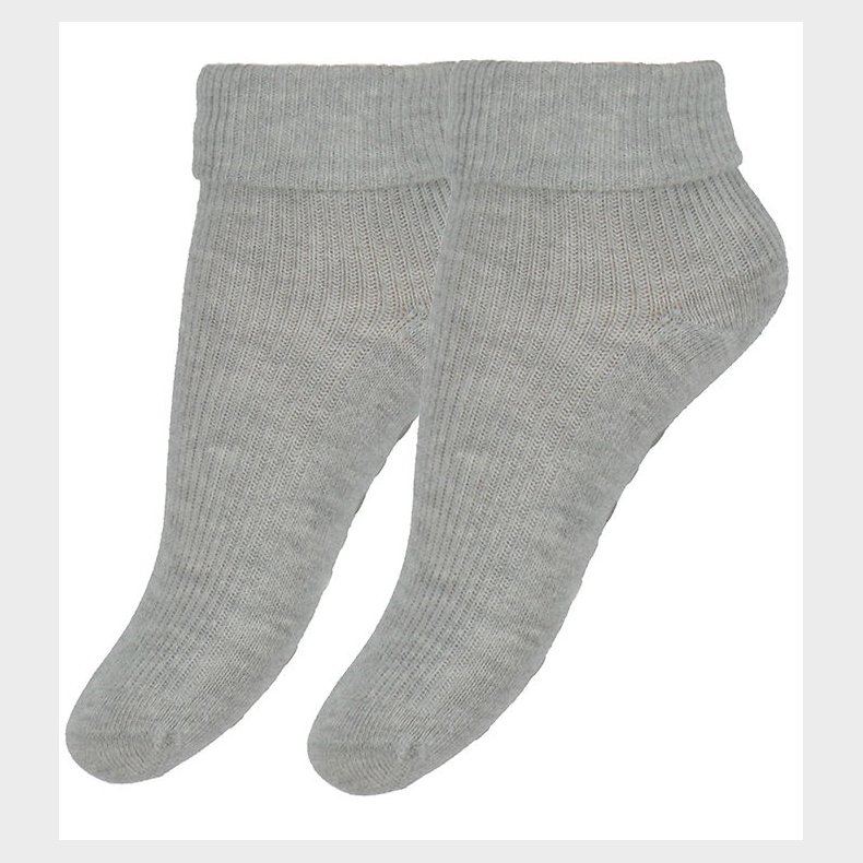 Minymo Str�mper - Rib - 2-pak - Skridsikker - Light Grey Melange