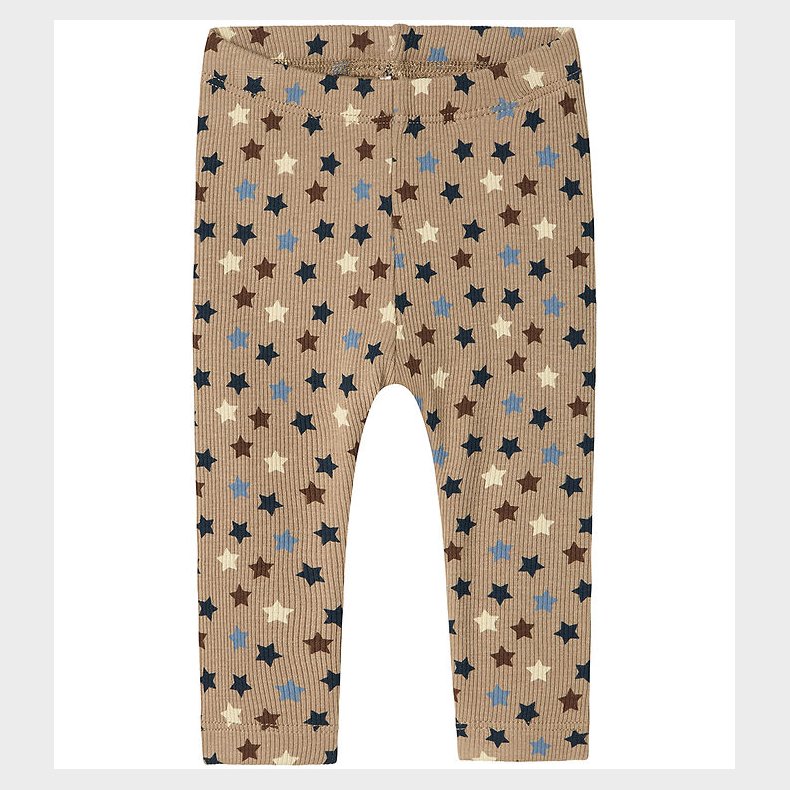Name It Leggings - Rib - NbmRicco - Weathered Teak m. Stjerner