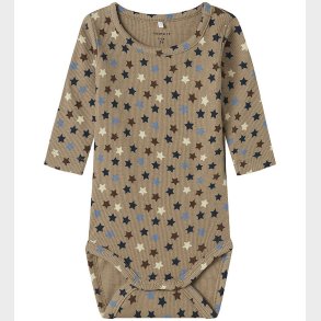 Name It Body l/ - Rib - NbmRicco - Weathered Teak m. Stjerner