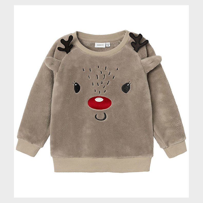 Name It Sweatshirt - Teddy - NmnReindeer - Weathered Teak
