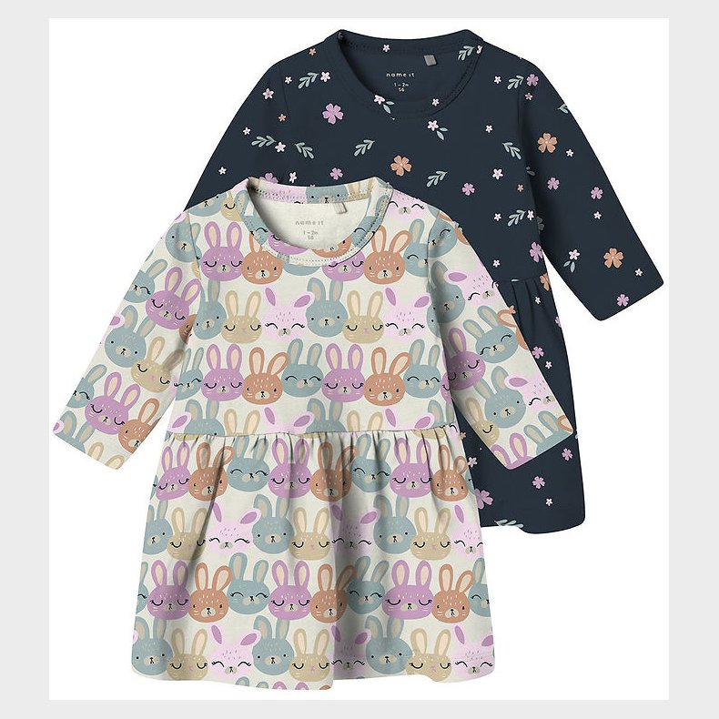 Name It Kjole - 2-pak - NbfVandora - Dark Sapphire/Small Flowers