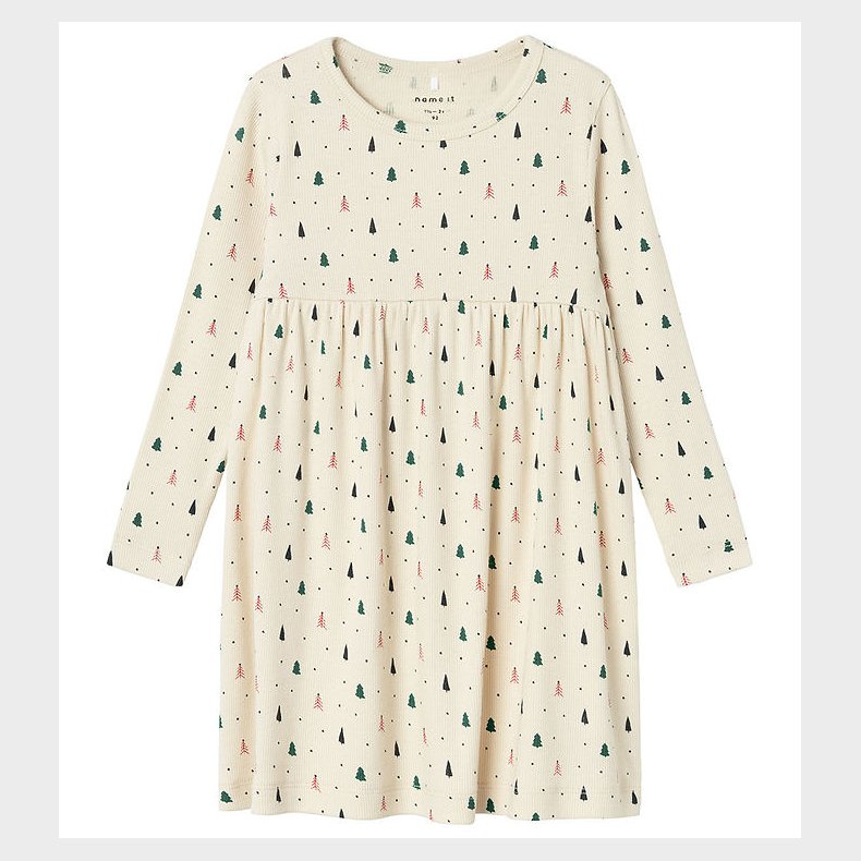 Name It Kjole - Rib - NmfDab - Summer Sand m. Juletrer