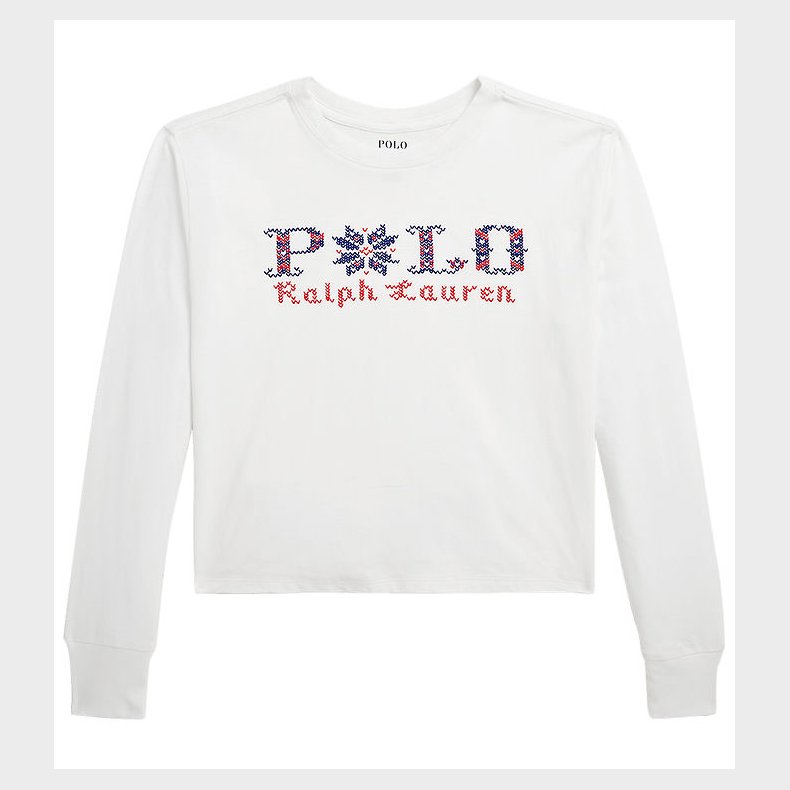 Polo Ralph Lauren Bluse - Cropped - Hvid m. Broderi