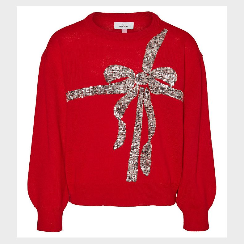 Vero Moda Girl Bluse - Strik - VmGlitterGift - Chinese Red/Silve