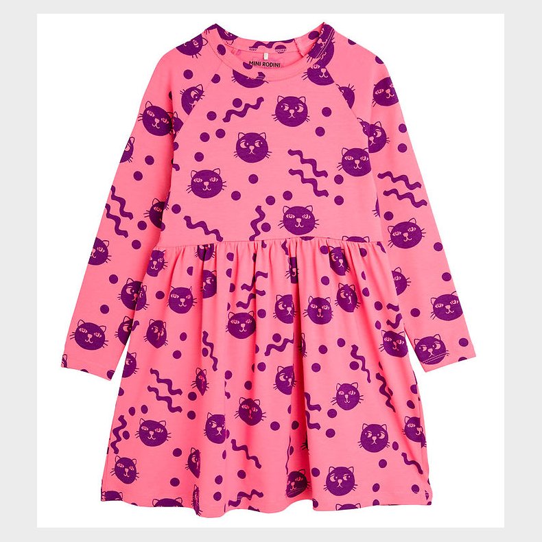 Mini rodini Kjole - Squiggly Cats AOP - Pink