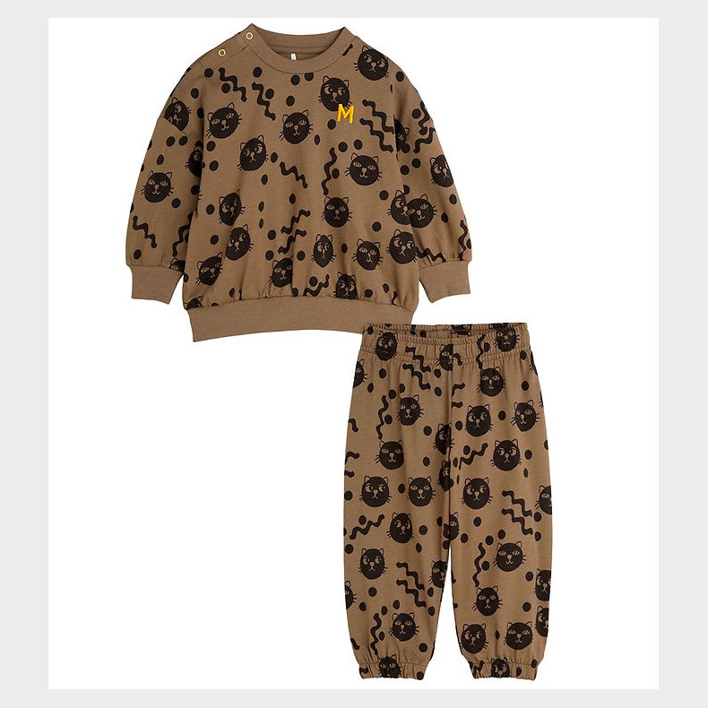 Mini rodini Babyst - Squiggly Cats AOP - Brown