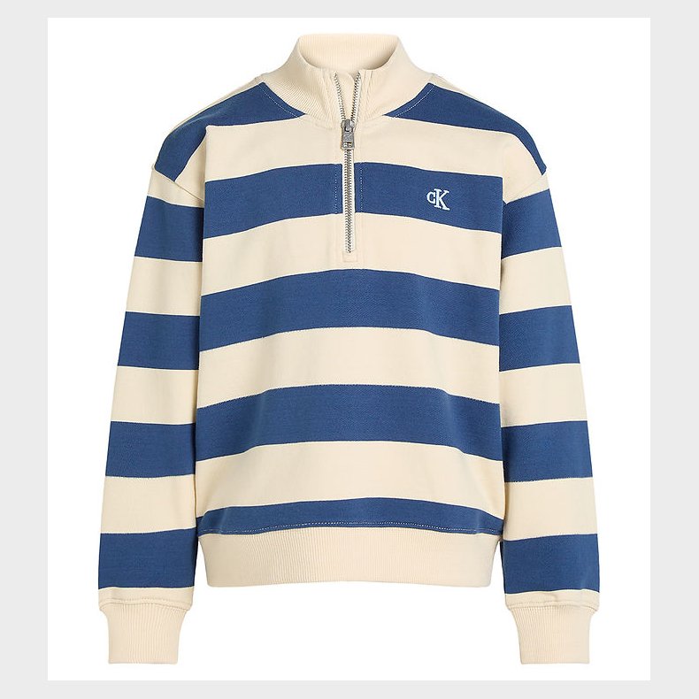 Calvin Klein Sweatshirt - Terry Striped Half-Zip - Ensign Blue/T