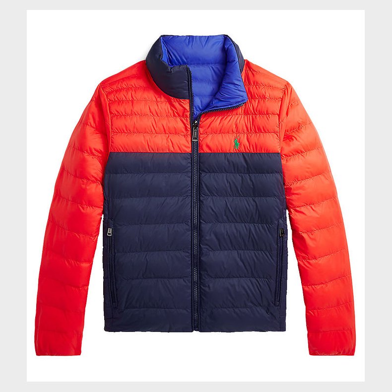 Polo Ralph Lauren Dynejakke - Vendbar - Orange/Navy/Bl