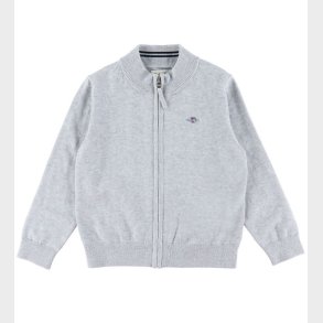 GANT Cardigan - Shield Cotton Zip - Strik - Light Grey Melange